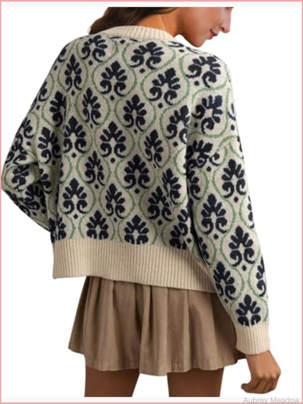Women Floral Cardigan Open Front Long Sleeve Button Down Knit Sweater - Picture 4 of 7